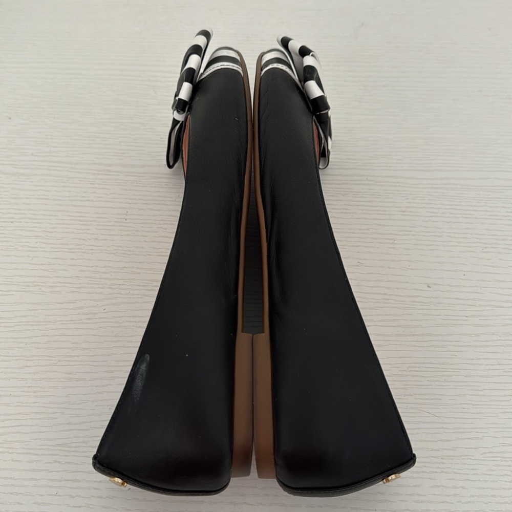 Kate Spade Wallace Black & White Striped Bow Round Toe Flats Size 8 - Picture 8 of 10